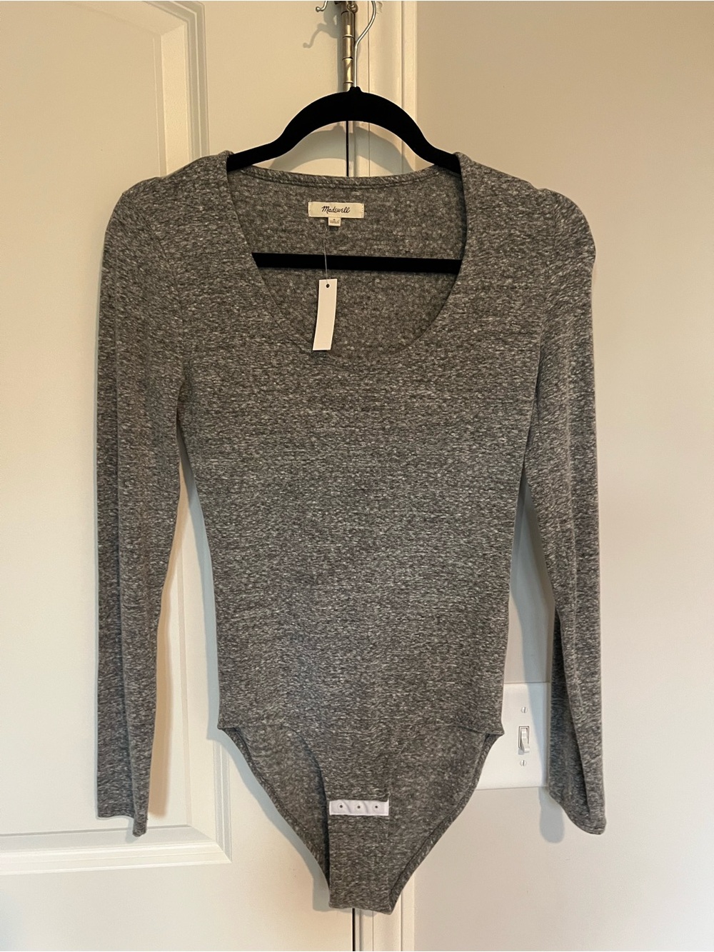 Madewell Heather Gray Long-Sleeve Scoop-Neck Bodysuit
